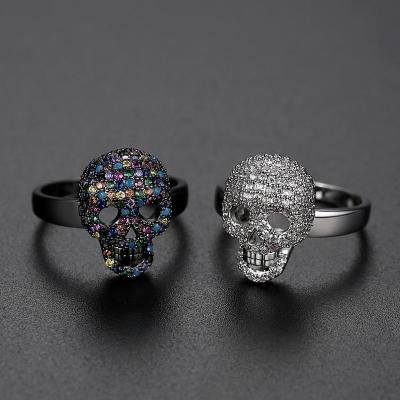 China New Hiphop Devil Ring Black White Bling Zircon Punk Colorful Skeleton Skull Face CZ Iced Out Rings Bling Mens Fashion Biker Hip Hop Jewelry for sale