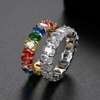 China Colorful Hip Hop Rainbow Trapezoid Stone Wedding Engagement Rings For Women Shape Jewelry Wand Thin T Enternity Anel Gifts for sale