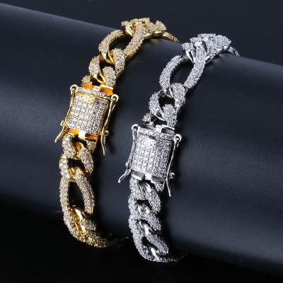 China Luxury Hip Hop Hip Hop Jewelry Bracelet Gold/Silver Color Plated Micro Paved Cubic Zircon 10mm Cuban Link Charm Chain Bracelet For Men for sale