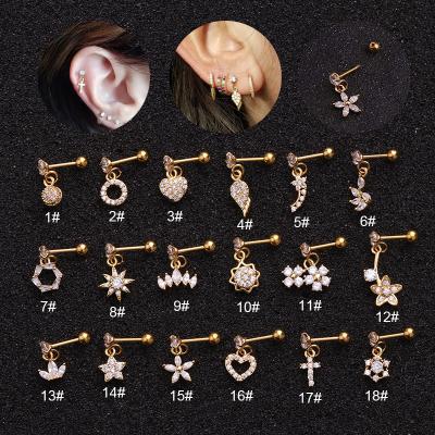 China New Wholesale New Pattern Diamond Zircon Screw Stud Earring Stainless Steel Multi Style Ear Bone Earrings FASHIONABLE Women Men for sale