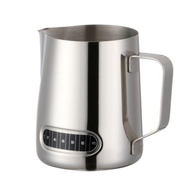 China Stainless Steel Garland Cup Milk Frothing Pitcher 600ml Sustainable Milk Pot Coffee With Temperature Indicator for sale