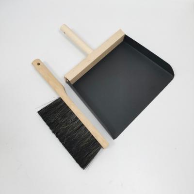 China New Design Metal Short Handle Cleaning Dustpan with Handle Brush Broom and Wooden Dustpan Set for sale