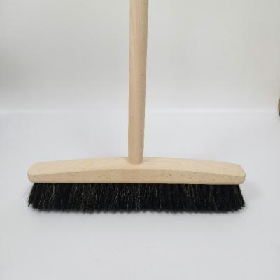 China Home Eco-Friendly Wooden Long Handle Straight Sweep Broom With Horse Hair for sale