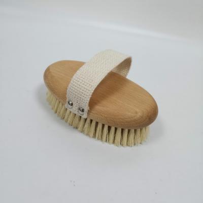 China All Natural 100% Tampico Hot Selling Natural Bristle Exfoliating Brush Handle Wooden Shower Body Bath Dry Brush for sale