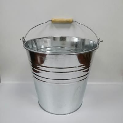 China 10L Sustainable Metal Bucket Round Bucket Strong Galvanized Wooden Handle for sale