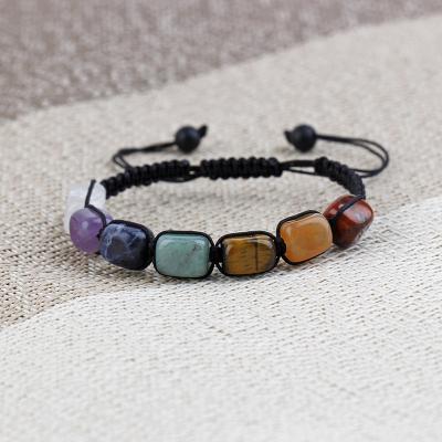 China New Jewelry Fashionable Irregular Square Stone Adjustable Beaded Bracelet Men's Handmade Woven Bracelets for sale