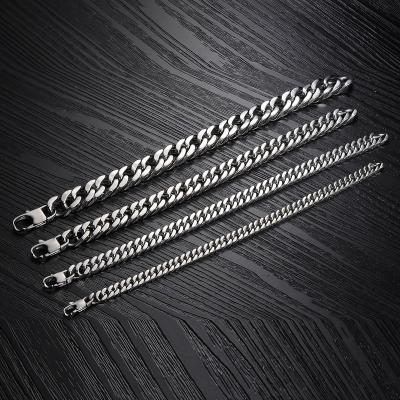 China Cuban Link Chain Silver Bracelet Hip-hop Style Thin Titanium Steel Men Punk Bracelet for sale