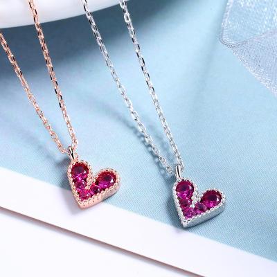 China Happy Lover's Crystal Love Necklace Fashionable Rose Gold Plated 925 Silver Necklace Jewelry Ladies Ladies for sale