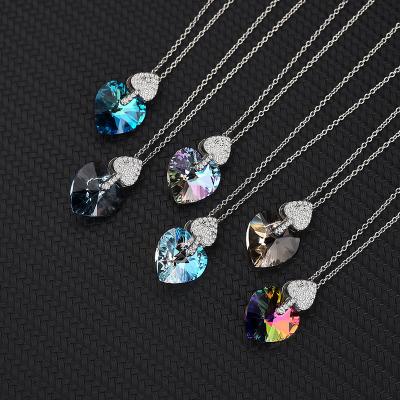 China European and American fashion lady S925 sterling silver CLASSIC simple and supple Austrian crystal p of clavicle heart-shaped necklace for sale