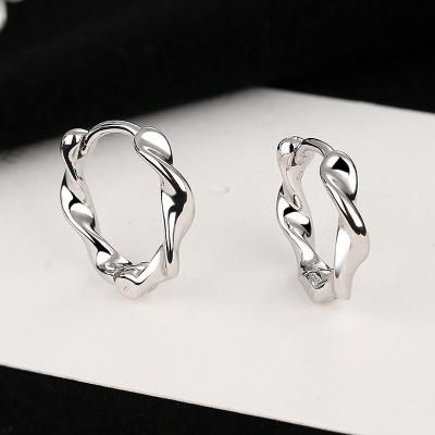 China TRENDY Circles S925 Silver Irregular Geometric Gold Plated Trendy Wavy Earrings Women Twist Huggie Earring for sale