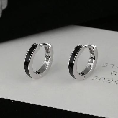 China FASHIONABLE 925 Sterling Silver Small Circle Earring Black Hoop Earrings Minimalist Hoop Earrings Women for sale