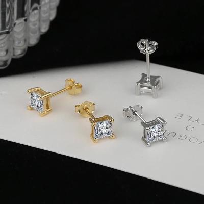 China FASHIONABLE Korean Classic Zircon Stud Earrings 925 Sterling Silver Diamond Square Gold Stud Earrings for sale