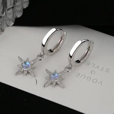 China Fashionable Eight Star Sharp Opal Earrings 925 Silver Women Crystal Hammered Hoop Earrings for sale