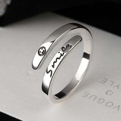 China FASHIONABLE Hot Sell 925 Sterling Silver Ring Wholesale Girls Smart Smile Ring Adjustable Engraved Letter Rings for sale