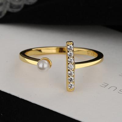 China Trendy Ring Women Smart Finger Rings Simple Silver Gold Zircon Row S925 Tasty Pearl Ring for sale