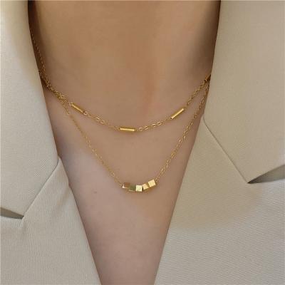 China 2021 New Fashionable Stainless Steel Jewelry Designer Gold Clavicle Chain Double Layered Thin Necklaces for sale