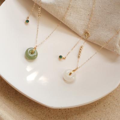 China TRENDY Women Fashion Safety Buckle Necklace Clavicle Chain Jewelry Pendant Gold Plated Jade Necklace White/Green for sale