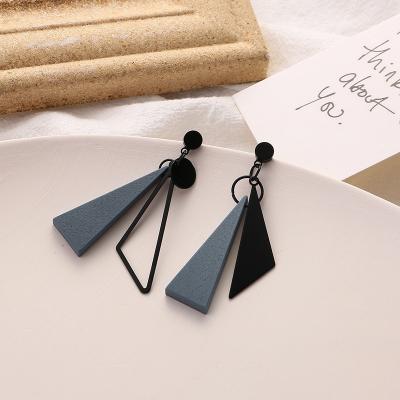 China New 925 TRENDY Silver Needle Triangle Earrings Without Holes Ear Clips Women Asymmetrical Wooden Earring for sale