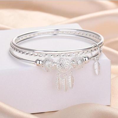 China Trendy Trendy Three Layer Silver Plated Bangle Women Bracelets Fashion Bangle Leaf Charms for sale