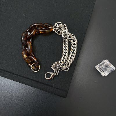 China Hiphop bracelet punk female bangle stainless steel patchwork leopard print acrylic resin clear transparent bangle for sale