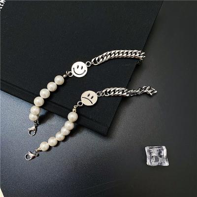 China New CLASSIC Bead Splicing Stainless Steel Face Scream Face Feelings Bangle Bracelet Smile Top Chain for sale