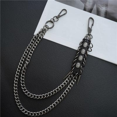 China New vintage hip-hop tassel waist chain men's heavy metal chain jeans chain punk patchwork cowhide Y0865 for sale