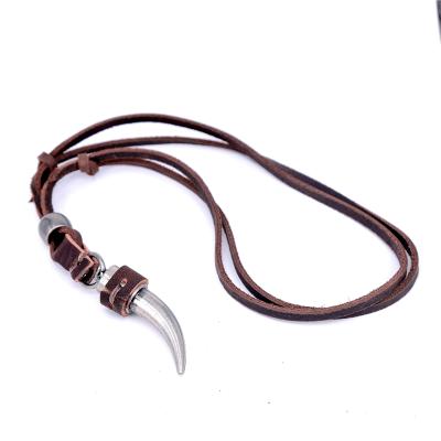 China Restoring Ancient Ways Newcomers Europe And USA New Style Brown Leather Rope Collars The Horns Pendant for sale