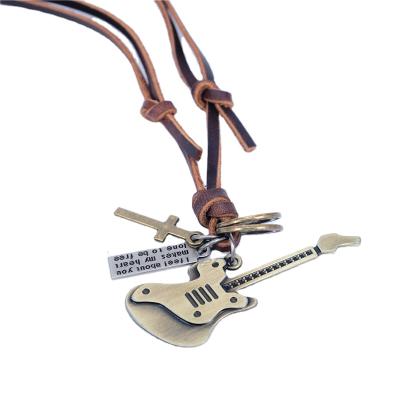 China Vintage Fashion Leather Guitar Musical Instrument Jewelry Necklace Restoring Ancient Ways for sale