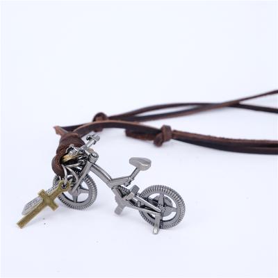 China Vintage New Retro Sports Popular Personality Adjustable Bicycle Long Pendant Leather Chain Necklace for sale