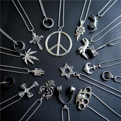 China Long Chain Necklace Men's Stainless Steel Hip Hop Skateboard Anchor Skateboard Peace Starry Pentagon Logo Pendant Necklace Chain for sale