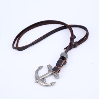 China New popular jewelry style leather punk necklace whip anchor pendant wholesale Europe and America necklace for sale