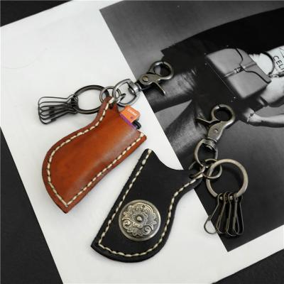 China Korean Leather Lanyard Genuine Leather Key Chain Handmade Leather Key Chain Retro New Trend Zinc Alloy Key Chain Jewelry for sale