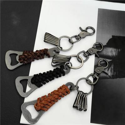 China 2021 New Fashion Hip Hop Retro Metal Printing Leather Armband Keychains Custom Key Chain Zinc Alloy Punk Pendant for sale