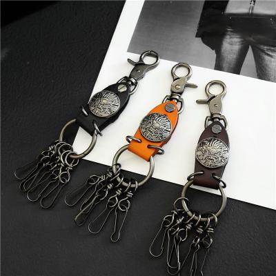 China European and American Jewelry Handmade Leath Retro Zinc Alloy Dragon Head Cowhide Custom Fashion Key Chain Decorative Pendant Jewelry for sale