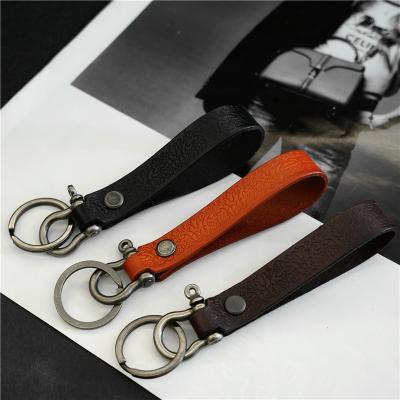 China Horseshoe Key Ring Leather Keychain Retro Creative Handmade Zinc Alloy Leather Key Chain Car Keychain Personality for sale