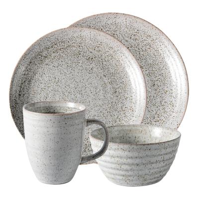 China Factory Manufacturer Hand Painted Ceramic Tableware Gray Speckle Nordic Style 16PCS 4 Viable People Use Stoneware Dinnerware Set for sale