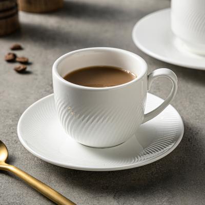 China Jiujiuju Factory Sustainable Cheap Vajilla De Porcelana Bright Embossed Modern White Porcelain 3oz Espresso Cup Set For Coffee for sale