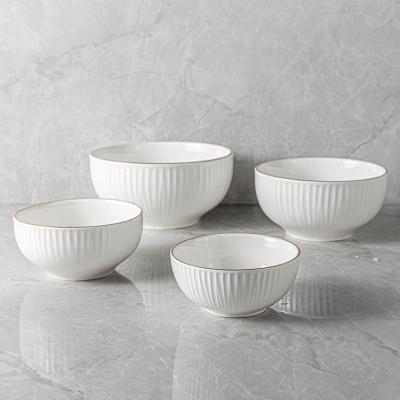 China Viable JiuJiuJu 6 Inch Porcelain Rice Bowl With Gold Rim Restaurant Ramen Soup Tableware Pasta Bowl Nordic Art Decor Design For Party Gold for sale