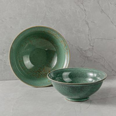 China Green Vajilla Porcelana Bols Viable Creative Tableware Oven Hotel Restaurant Supplies Serving Bowls Large 11 Inch Rock Bowl for sale