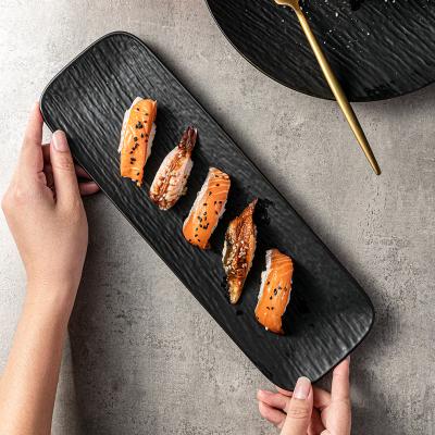 China Sustainable New Arrival High Quality Tableware Factory Contemporary Jiujiuju Beef Strip Plates 35 cm Black Porcelain Japanese Sushi Dishes for sale