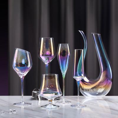 China 2021 Funny New Arrival Lead Free Crystal Glass Nightclub Drinks Glass Plated Funky Rainbow Color Decanter Wine Champagne Flutes Brandy Glass Cup for sale