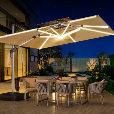 China Contemporary Patio Leisure Offset Hanging Cantilever Outdoor Umbrella Solar Panel Led Recreational Outdoor Umbrella for sale