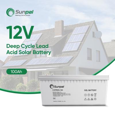 China Manufacturers 12V 100Ah 100 Ah Amp 20Hr Deep Cycle Storage Battery Sunpal Vrla Long Life Cycle Solar Air To Ground Missile Battery for sale