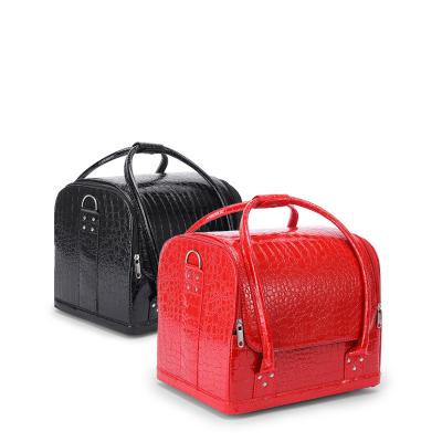 China 021 Fashion New Design Professional Makeup Artist Train Case With Removable Tray Hot Pink Makeup Bag With Side Pockets for sale