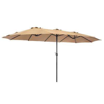 China Furniture 14 Ft 180G Polyester+PA Coating Garden Outdoor Patio Umbrella Double Sided Aluminum Table Umbrella with Crank Handle - Khaki for sale