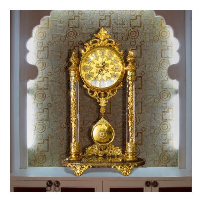 China Party Luxury Gift Clock Desk Calendars Hotel Hall Decoration Metal Gold Creative Home Clock for sale