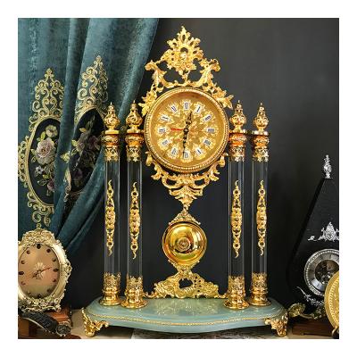 China European Style Desk Clock Calendars Style Decoration Clock Brass Gold Crystal Hotel Furnishing for sale