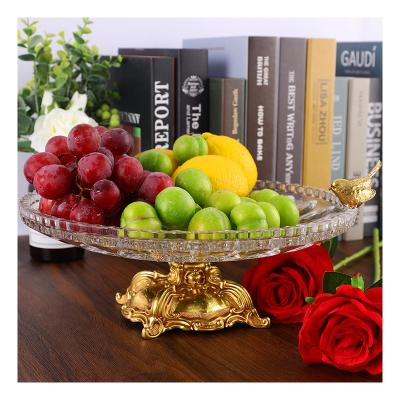 China Luxury Gold Plated Brass/Glass Fruit Dish Crystal For Fruit Living Room Ornaments Crystal Glass Base Dining Room Decoration Brass Dish for sale