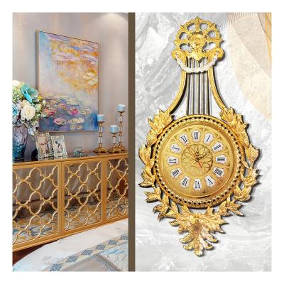 China Antique European Home Brass Wall Clock Living Room Gold Style Wall Decor Silent Clock for sale