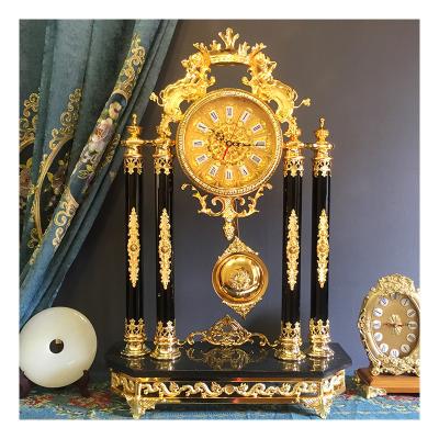 China Luxury European Art Creative Brass 24K Gold Plated Clock Calendars Crystal Design Home Decor Desk Clock for sale